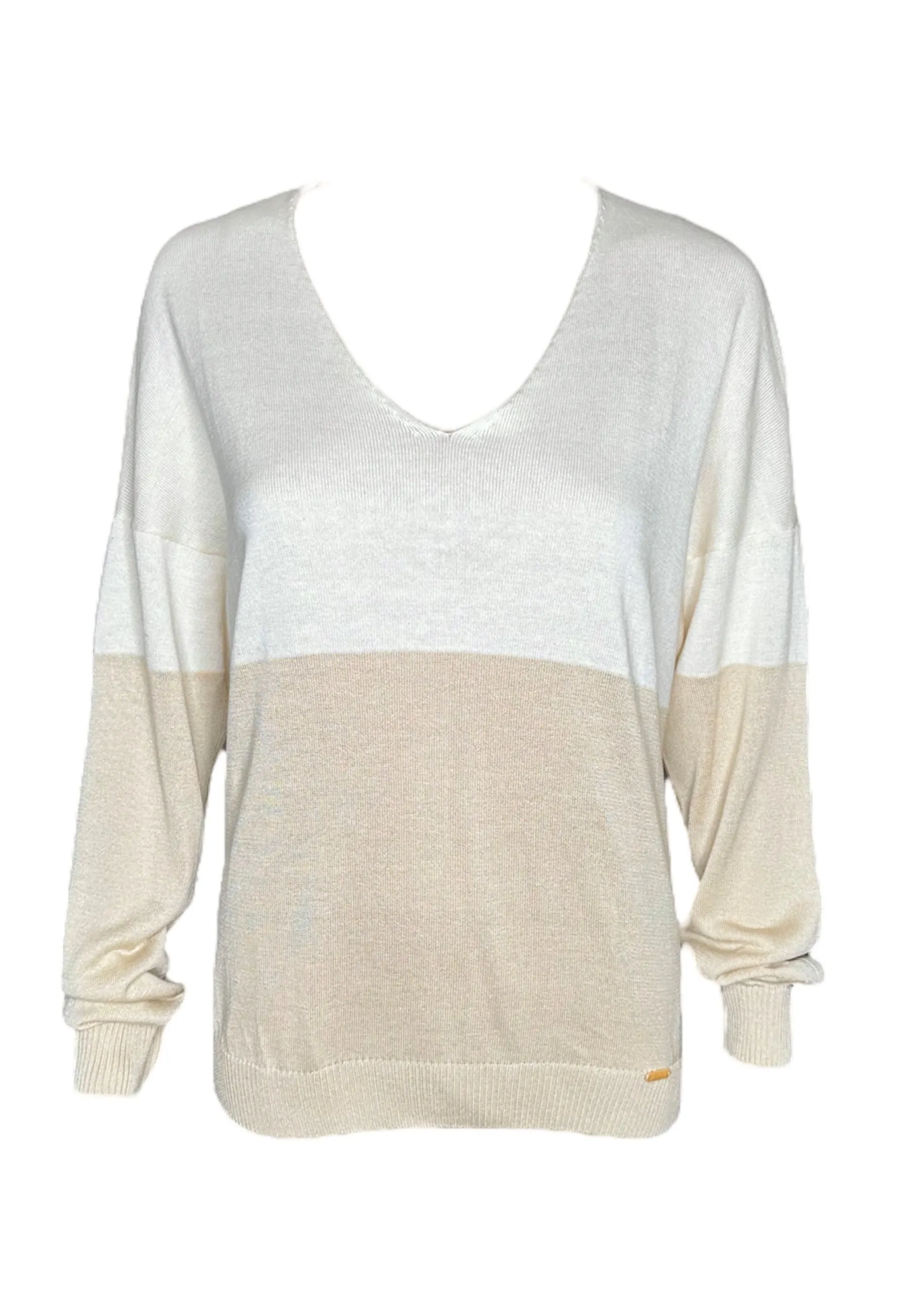 Two Color V-Neck Knit Sweater