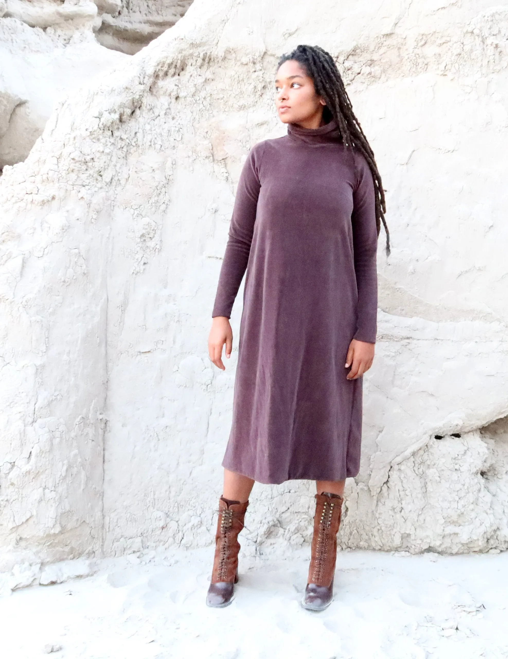 VELOUR Turtleneck Ojai Below Knee Dress