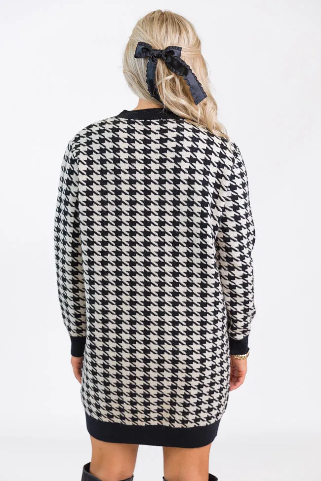 Where You Belong Houndstooth Button Front Cardigan Dress