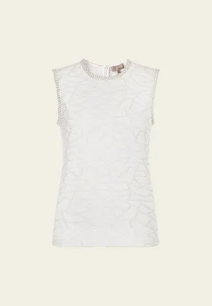 White Metallic Knit Sleeveless Top